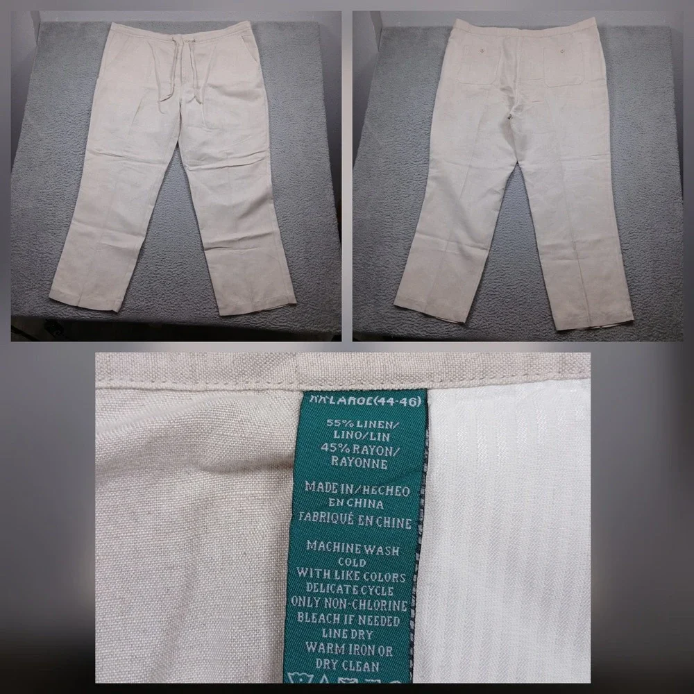 CUBANVERA Linen Blend Drawstring Pants Men's Large 44 Cream Casual Lounge